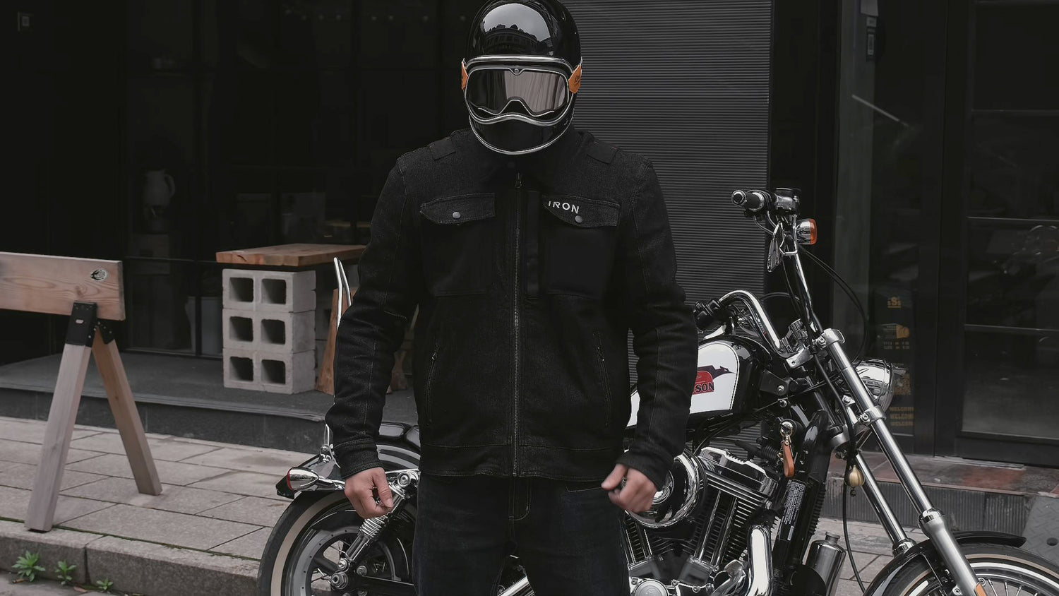 Denim motorcycle protective black jacket for men