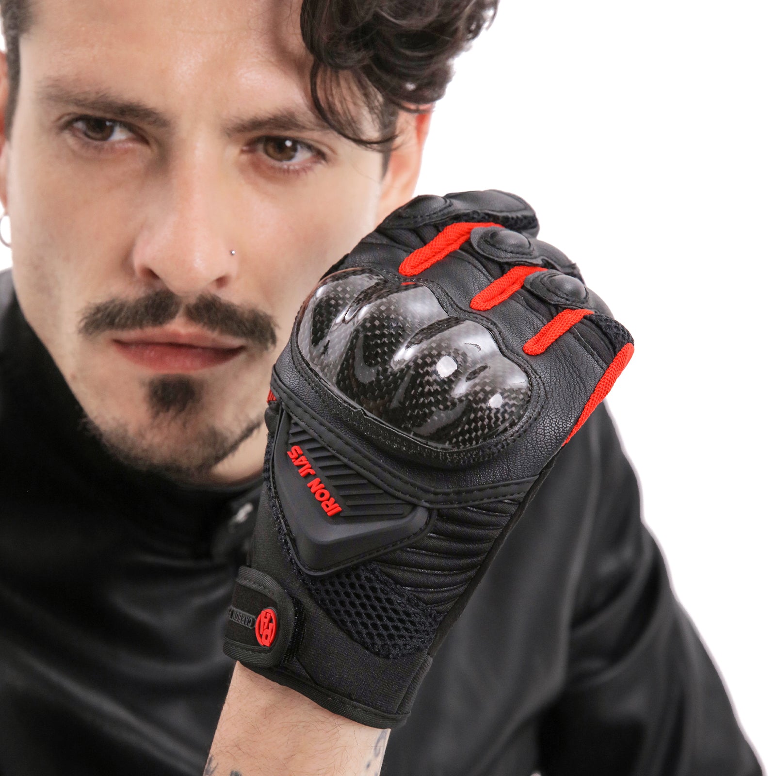 IRON JIAS Sommer Motorradhandschuhe Atmungsaktive Motorradhandschuhe Leder Vollfinger Knöchelschutzpolster Touchscreen