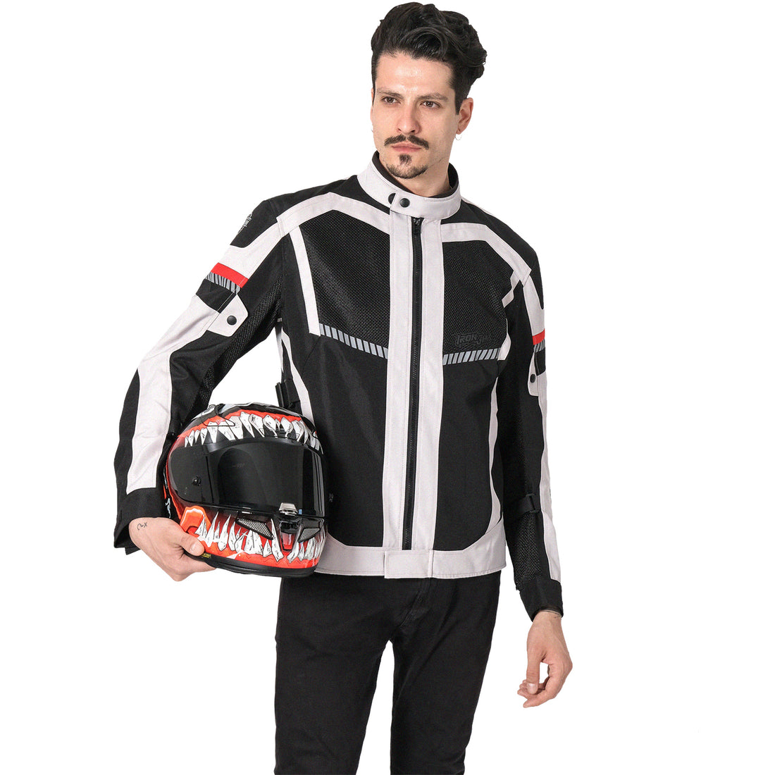 IRONJIAS Black White Breathable CE Protective Motorcycle Jacket | D-213